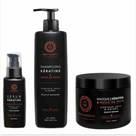 Kera Queen's Keratin & Castor Oil Mask 500ml Shampoo 500ml Serum 100ml - Pack of 3