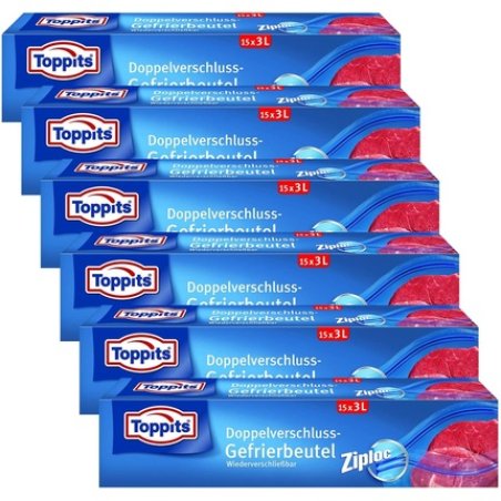 Toppits Double Closure Bag 3l 27 X 24cm, Pack Of 6 6 X 15 Bags