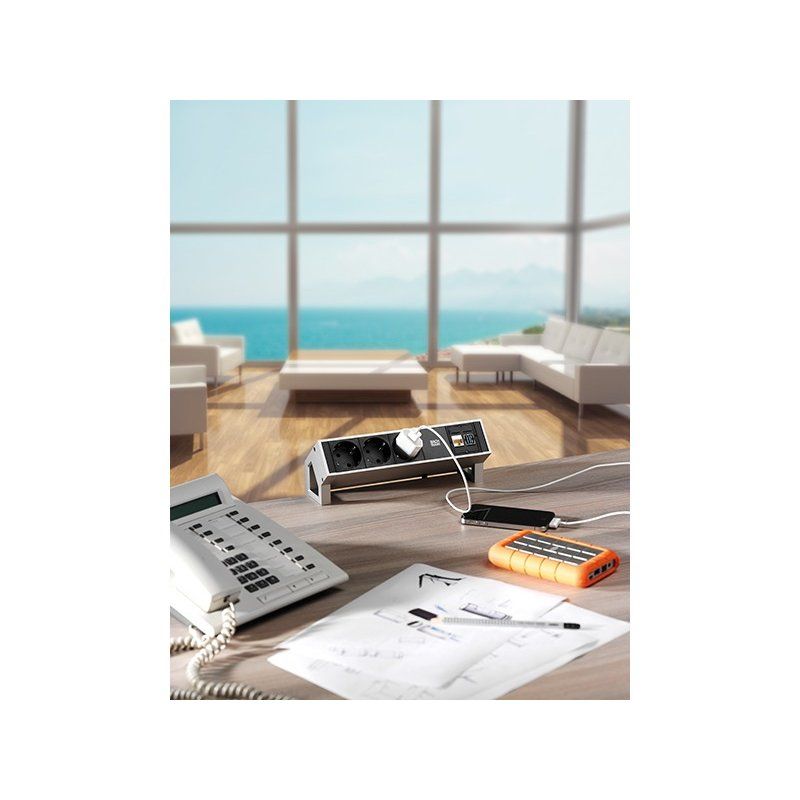 Bachmann Desk2 prise de courant 3 x Type F Noir, Acier inoxydable