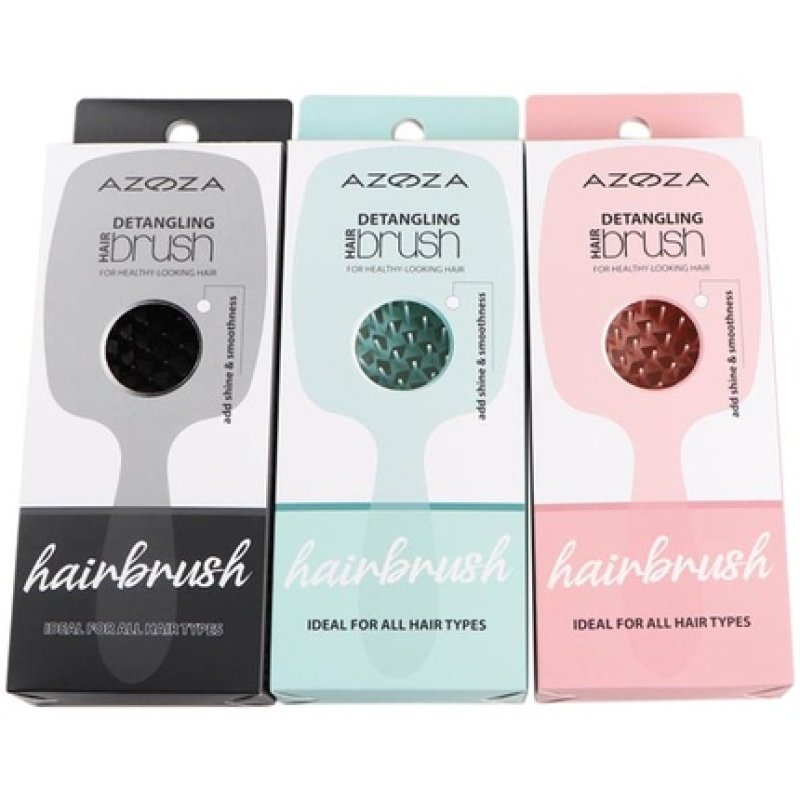 Azoza Detangling Hairbrush - Rectangular In Black, Pink, And Light Green