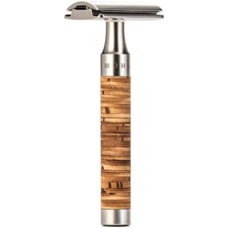 MÜHLE ROCCA Safety Razor with Closed Comb Stainless Steel Handle and Birch Bark Back