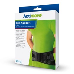 Actimove Back Support 4 Stays Adjustable Double Layer Compression Lumbar Sacral Support - Black, Size L