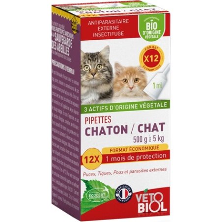 Vetobiol Pipettes for Kittens and Cats 500g to 5kg - Pack of 12