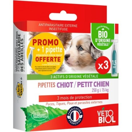 Vetobiol Pipettes for Small Puppies 250g 15kg - Pack of 3