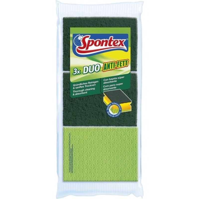 Spontex DUO Anti-Grease Cleaning Sponge for Pots with Drying Side 3 Packs of 4