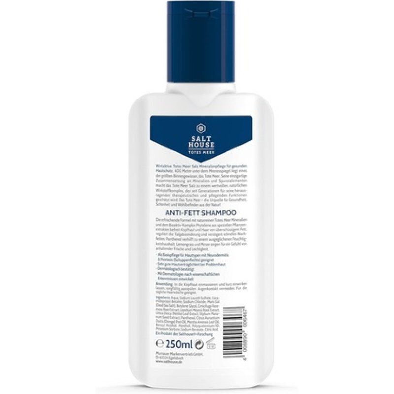 Salthouse Dead Sea Therapy Anti-Grease Shampoo 250ml with Dead Sea Salt Mineral Lemongrass & Mint - PH-Neutral