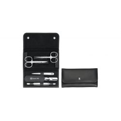 ZWILLING 5 Piece Genuine Leather Manicure Set with Press Stud - Black