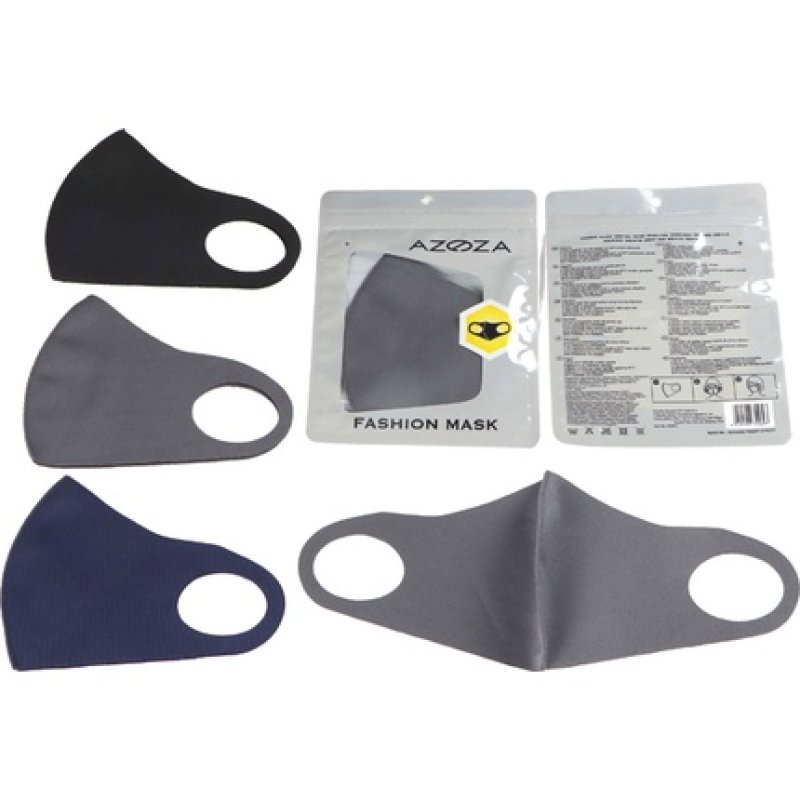 Azoza Fashion Mouth/Nose Protection Mask - Reusable, Assorted Dark Colors Grey, Black, Blue, 95% Polyester, 5% Elastane