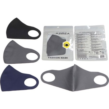 Azoza Fashion Mouth/Nose Protection Mask - Reusable, Assorted Dark Colors Grey, Black, Blue, 95% Polyester, 5% Elastane