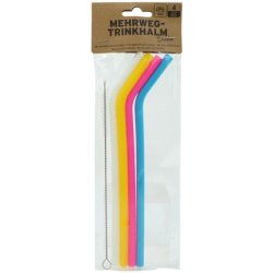 Cepewa Silicone Drinking Straw Set Of 4 - Includes Brush, 22cm Height, Curved, 4 Different Colors