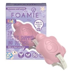 Foamie 2in1 Solid Shampoo & Shower Gel for Kids with Organic Almond Oil and Peach for Better Combability, Gentle on