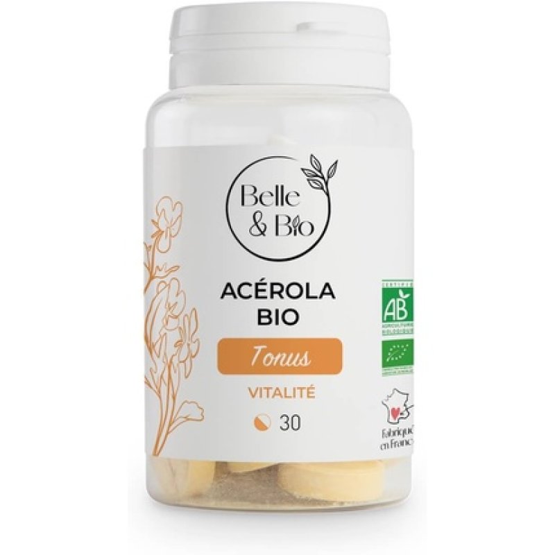 Belle&Bio Organic Acerola Chewable Tablets 30 Count 1060mg/Day Certified Anti-Fatigue