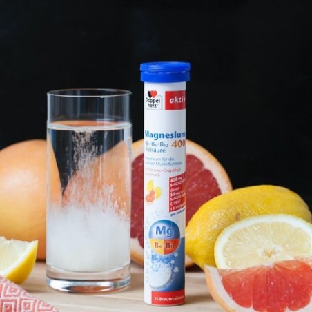 Doppelherz Magnesium 400 B1 B6 B12 Folic Acid Muscle Function Support Effervescent Tablets