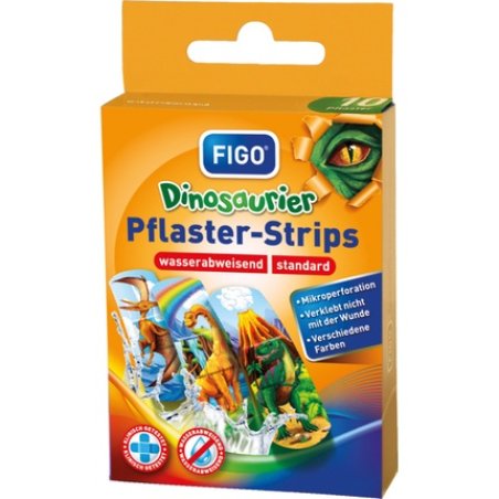 Figo Wound Dressing For Children - 10 Strips - Dinosaur Design - Skin-Friendly, Water-Repellent, And Air-Permeable