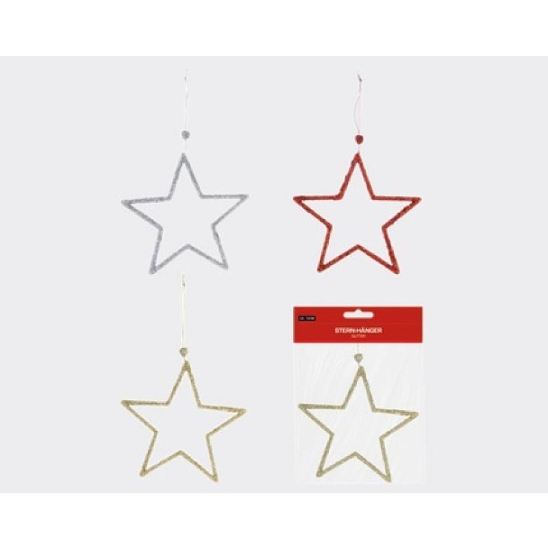Cepewa Glitter Star Hanger - Set Of 3, Approximately 12 Cm, Red, Gold, Silver, Elegant Look