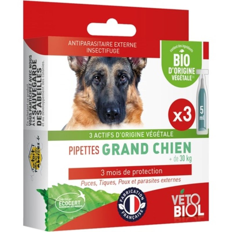 Vetobiol Organic Pipettes for Large Dogs Over 30 Kg - Pack of 3