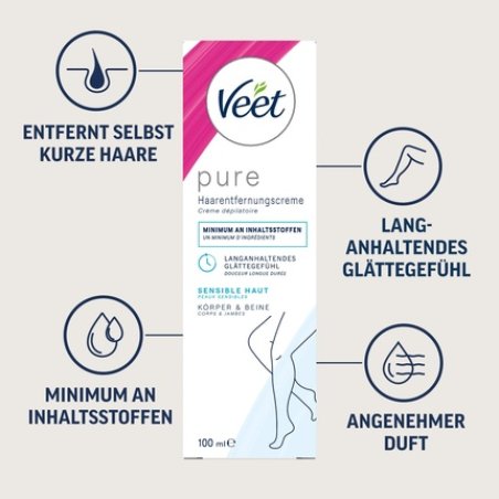 Veet Pure Hair Removal Cream for Body, Arms & Legs - Hair Removal Cream for Sensitive Skin - Minimum Ingredients &