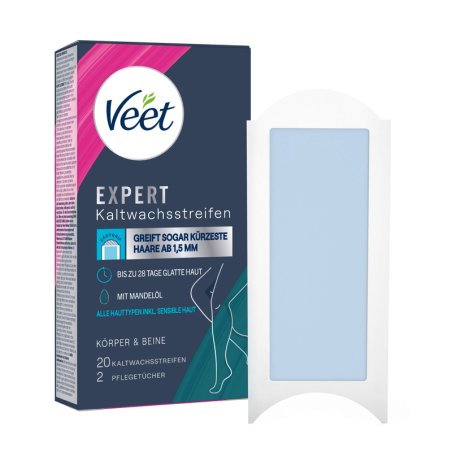 Veet Expert Cold Wax Strips for Legs & Body All Skin Types - Pack of 20