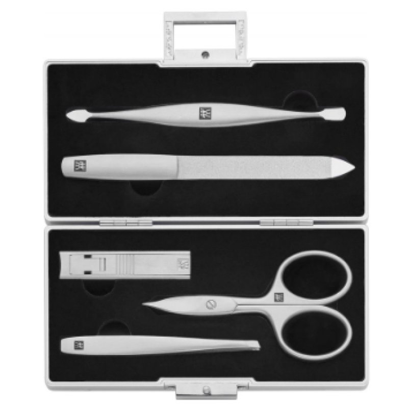 ZWILLING Manicure Set 5 Pieces in Aluminum Case for Nail and Pedicure Care Premium with Black Velvet Inlay