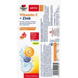 Doppelherz Vitamin C Zinc for Normal Immune Function and Cell Protection - 15 Effervescent Tablets Blood Orange