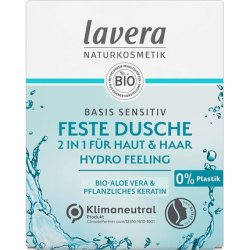 lavera 2 in 1 Basis Sensitiv Hydro Feeling Solid Shower Bar with Organic Aloe Vera and Plant-Based Keratin 50g