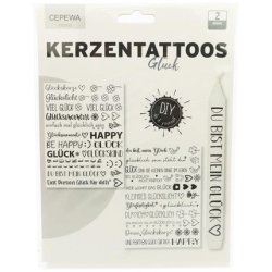 Cepewa Candle Tattoos Luck - Set Of 2 Candle Tattoos In A 24-Piece Tray, Size Of Each Sheet Approx. 15x20cm