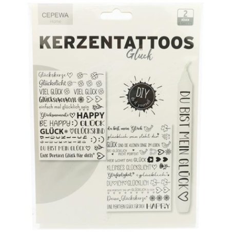 Cepewa Candle Tattoos Luck - Set Of 2 Candle Tattoos In A 24-Piece Tray, Size Of Each Sheet Approx. 15x20cm