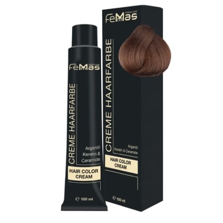 FemMas Hair Color Medium Blonde Gold 7.3 Professional Cream Hair Color with Argan Oil, Keratin & Ceramides 100ml