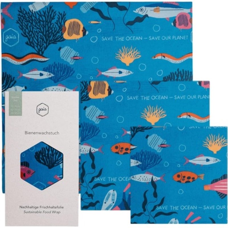 Gaia Beeswax Cloths Organic Set of 3 Sustainable Cling Film Replacement Handmade in Germany Oilcloths for Food and