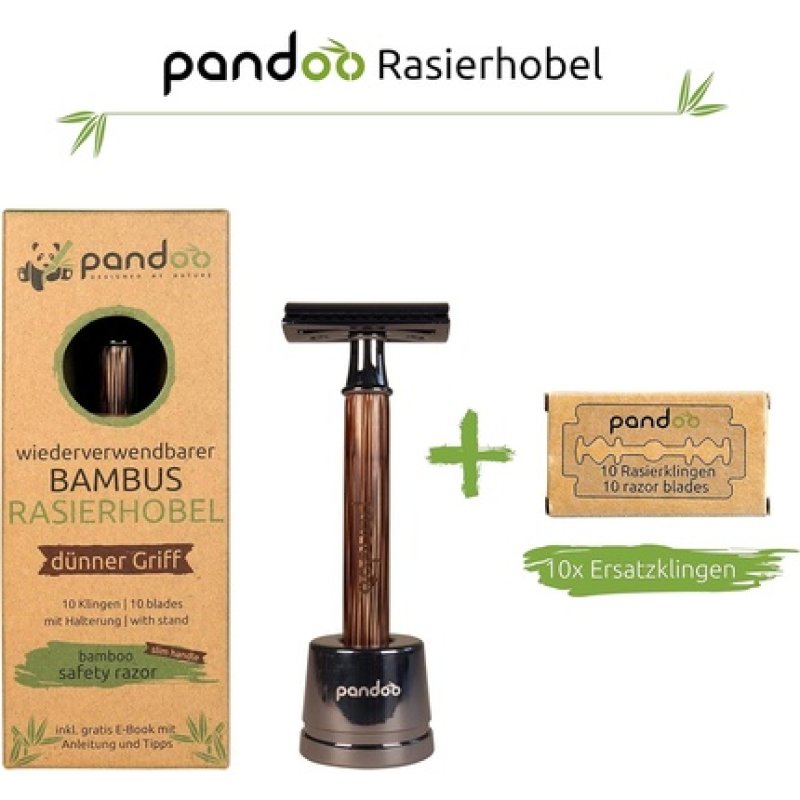 Pandoo Safety Razor with Holder and Bamboo Handle Zero-Waste Shaver for Men and Women Closed Comb - Plastic-Free