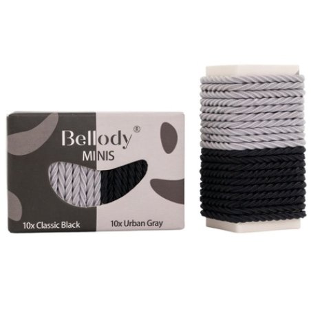 Bellody Minis Small Mini Hair Ties for Stylish Braids & Small Braids 20 Pieces Black/Gray
