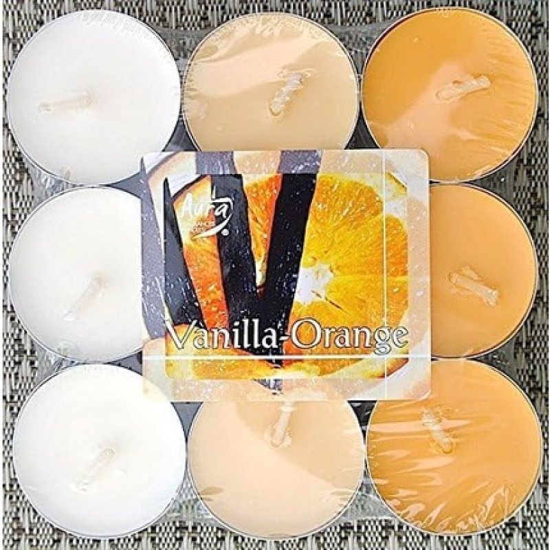 Aura Scented Tealights 38mm Diameter 4 Hours Burn Time Pure Paraffin Candle Vanilla-Orange Scent
