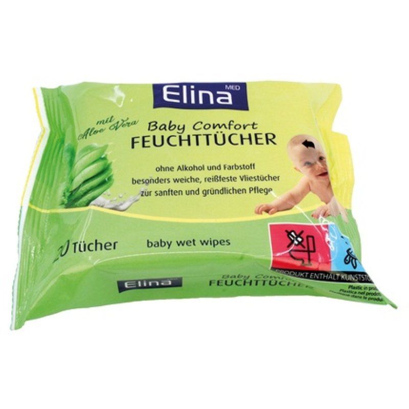 Elina Wet Cloths 20pcs - Aloe Vera, 20x21cm, Dermatologically Tested, 55gsm