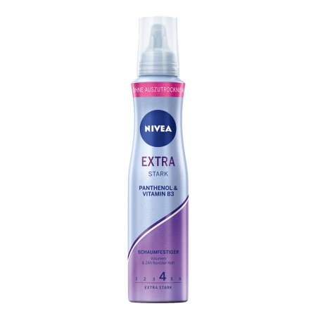NIVEA Extra Strong Hair Mousse 150ml with Heat Protection, Panthenol & Vitamin B3