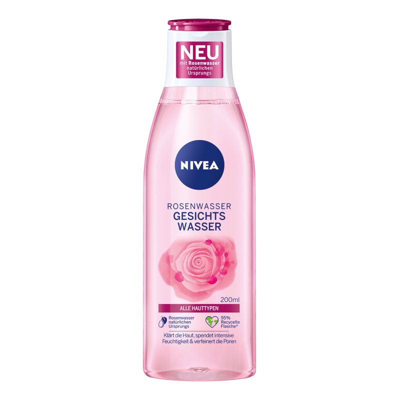 NIVEA Rosewater Facial Toner 200ml Refreshing Facial Toner with Rose Water Natural Origin Clarifying Facial Care for