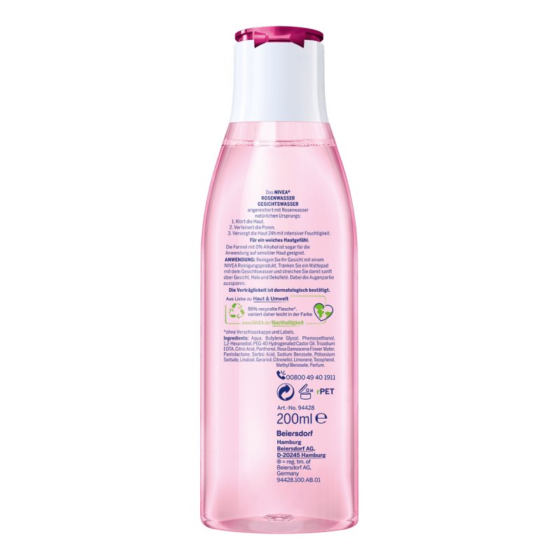NIVEA Rosewater Facial Toner 200ml Refreshing Facial Toner with Rose Water Natural Origin Clarifying Facial Care for