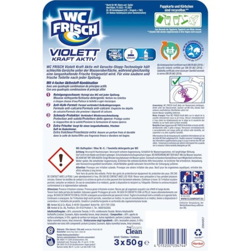 WC Fresh Violet Power Active Magnolia Toilet Cleaner 3x50g