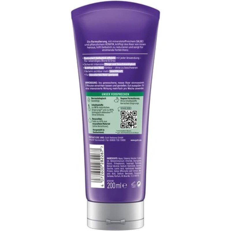 Guhl Silver Shine & Care Treatment 200ml - Grey, Blonde Hair - Anti-Yellow Tint