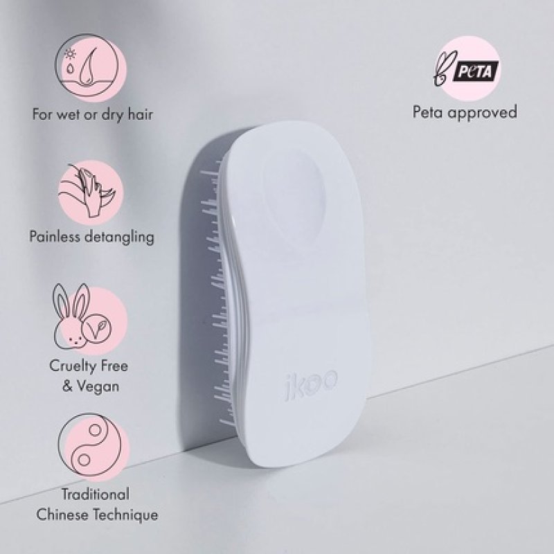 ikoo Brush Home Hairbrush White with White Bristles - Innovative Detangler Brush and Head Massage