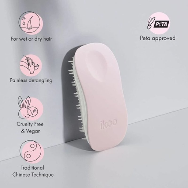 ikoo Brush Home Hairbrush Matte Pink with White Bristles - Innovative Detangler Brush and Scalp Massager