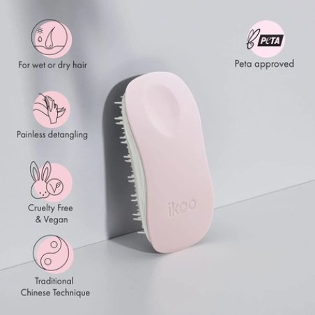 ikoo Brush Home Hairbrush Matte Pink with White Bristles - Innovative Detangler Brush and Scalp Massager