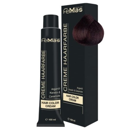 FemMas Hair Color Medium Brown Copper 4.4 Professional Cream Hair Color with Argan Oil, Keratin & Ceramides 100ml