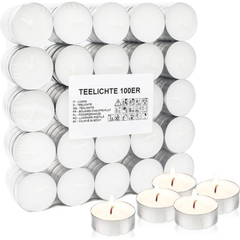 Selldorado Tealights 4 Hours Burn Time Large Pack 100 Pieces - Candles for Gastronomy, Wedding, Birthday