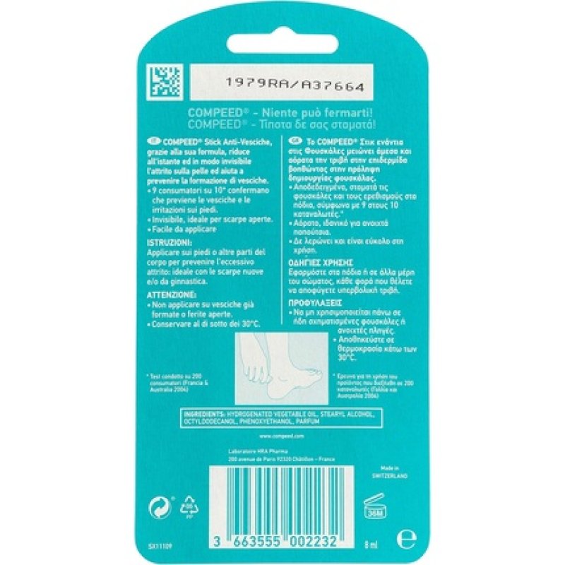 COMPEED Anti Blistering Stick Invisible and Stain Ideal for Open Shoes 8ml