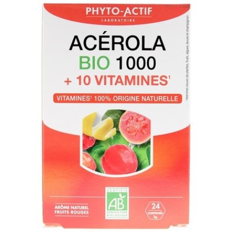 Phyto-Actif Acerola 1000 with 10 Vitamins Organic Food Supplement 24 Tablets