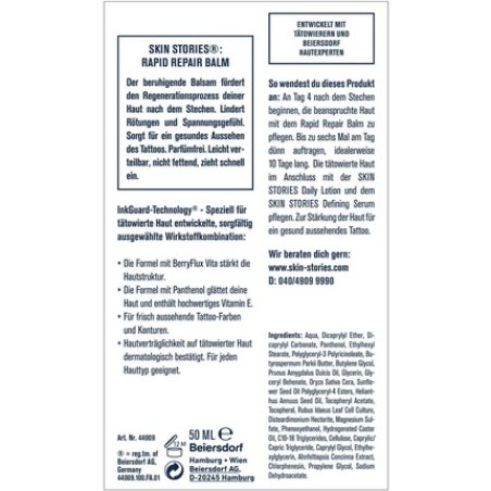 SKIN STORIES Rapid Repair Balm 50ml Soothing After Tattoo Cream with Panthenol