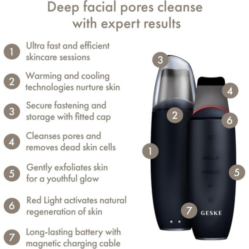 Geske Smartappguidedtm Microcurrent Skin Scrubber and Blackhead Remover 9 in 1