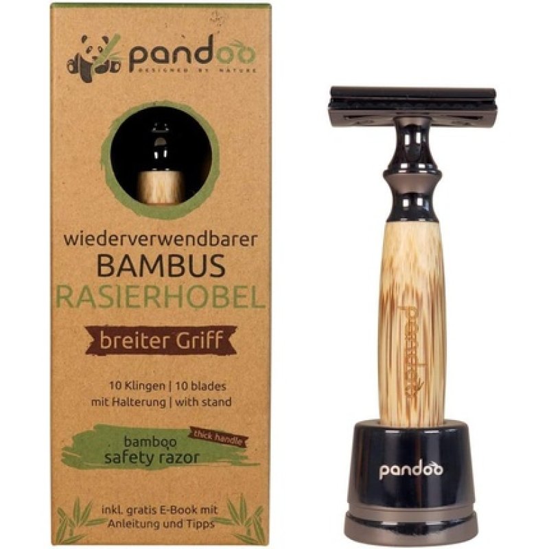 Pandoo Safety Razor with Holder and Bamboo Handle Zero-Waste Shaver for Men and Women Closed Comb - Plastic-Free