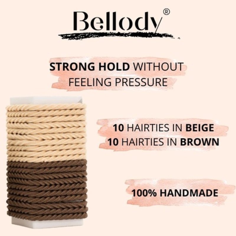 Bellody Minis Small Mini Hair Ties for Stylish Braided Hairstyles & Small Braids 20 Pieces Brown/Beige