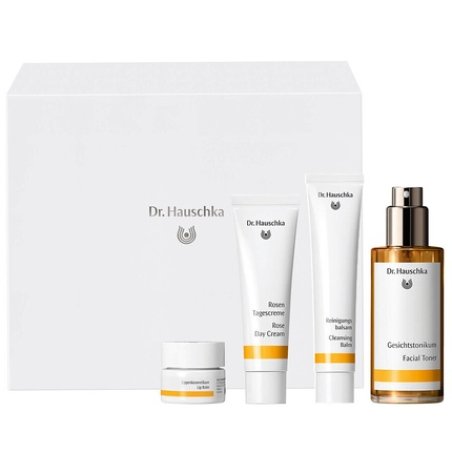 Dr. Hauschka Beautiful Face Set - Refreshing Toner 100ml, Rose Face Cream 30ml, Cleansing Balm 75ml, Lip Balm 4.5ml